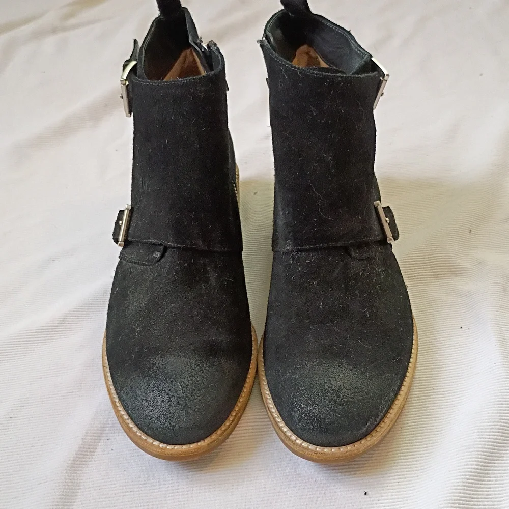 Michael Kors Black Suede Ankle Boots With Monk Flap Detail